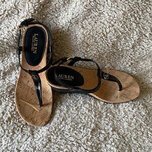 Ralph Lauren "Reeta", Cork Wedge, T-Strap Thong Sandal, Size 8.5